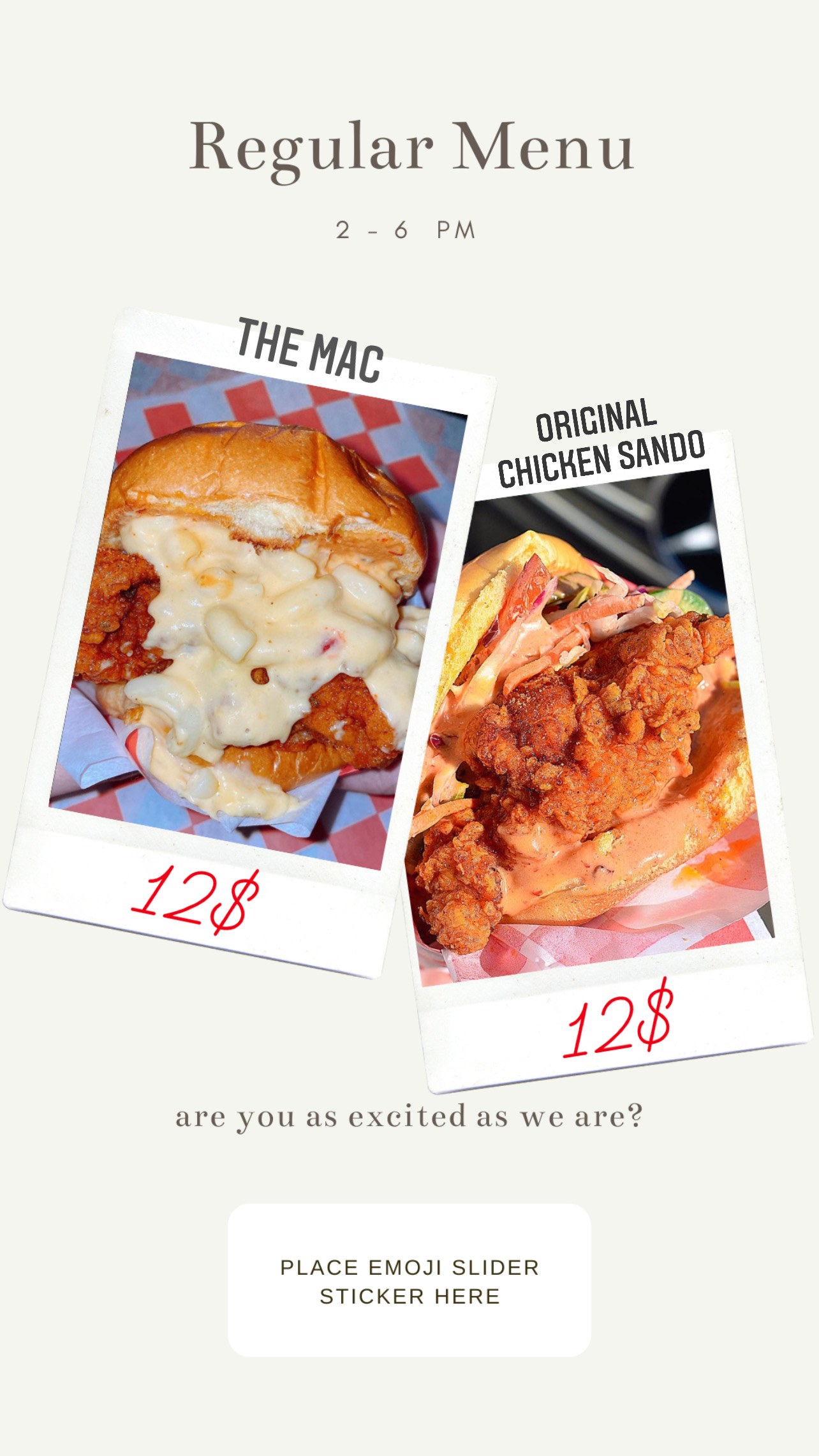 WILDTAYS regular menu poster.